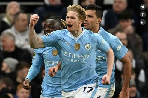 Selebrasi gelandang Manchester City Kevin De Bruyne